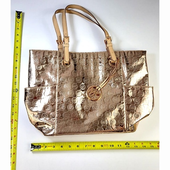 Michael Kors Metallic Rose Gold Tote Bag Large Shopper Handbag MK Logo - Picture 1 of 10